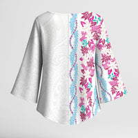 Monstera Tiare Plumeria Kimono Sleeve Blouse Pink Polynesian Pattern LT01 - Polynesian Pride