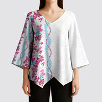 Monstera Tiare Plumeria Kimono Sleeve Blouse Pink Polynesian Pattern LT01 - Polynesian Pride