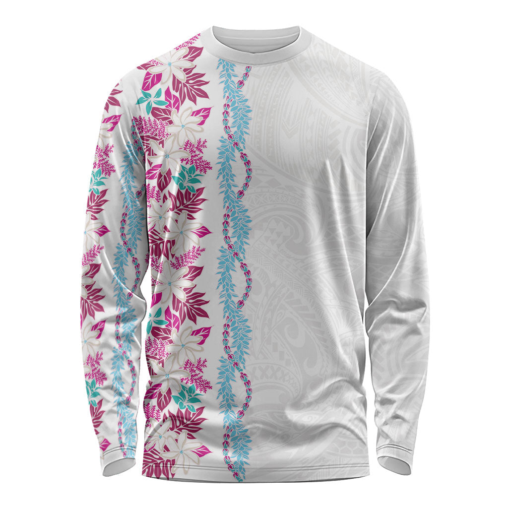 Monstera Tiare Plumeria Long Sleeve Shirt Pink Polynesian Pattern LT01 Unisex Pink - Polynesian Pride