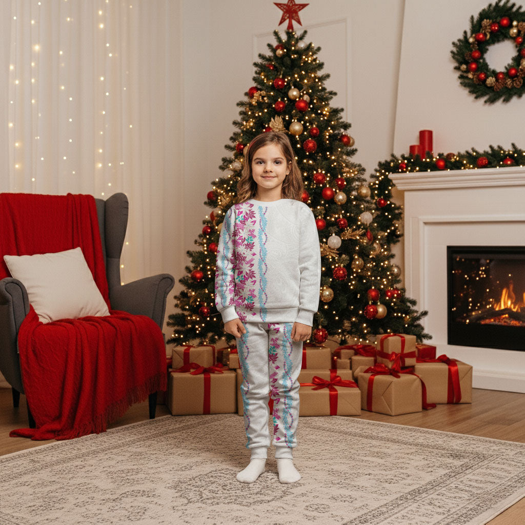 Monstera Tiare Plumeria Christmas Pajama Set Pink Polynesian Pattern LT01 Kid Pink - Polynesian Pride