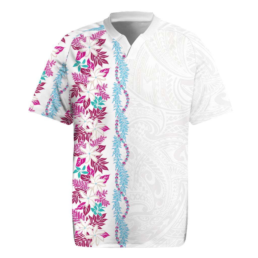 Monstera Tiare Plumeria Rugby Jersey Pink Polynesian Pattern LT01 Pink - Polynesian Pride