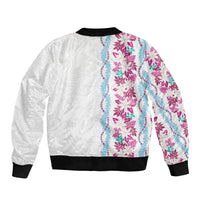 Monstera Tiare Plumeria Sleeve Zip Bomber Jacket Pink Polynesian Pattern LT01 - Polynesian Pride