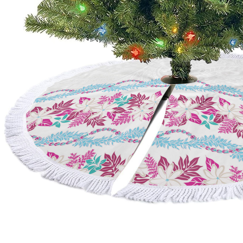 Monstera Tiare Plumeria Tree Skirt Pink Polynesian Pattern LT01 - Polynesian Pride