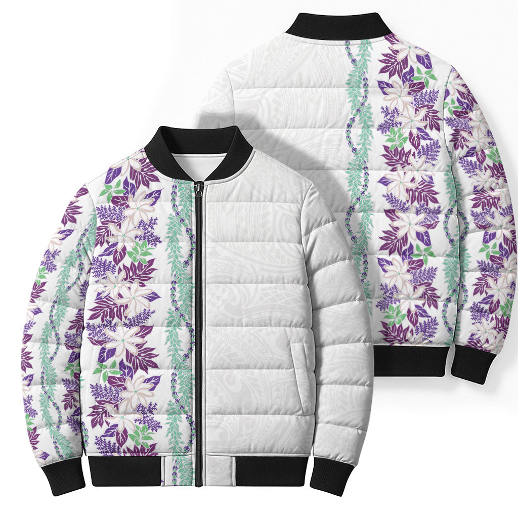 Monstera Tiare Plumeria Bomber Puffer Jacket Purple Polynesian Pattern LT01 - Polynesian Pride