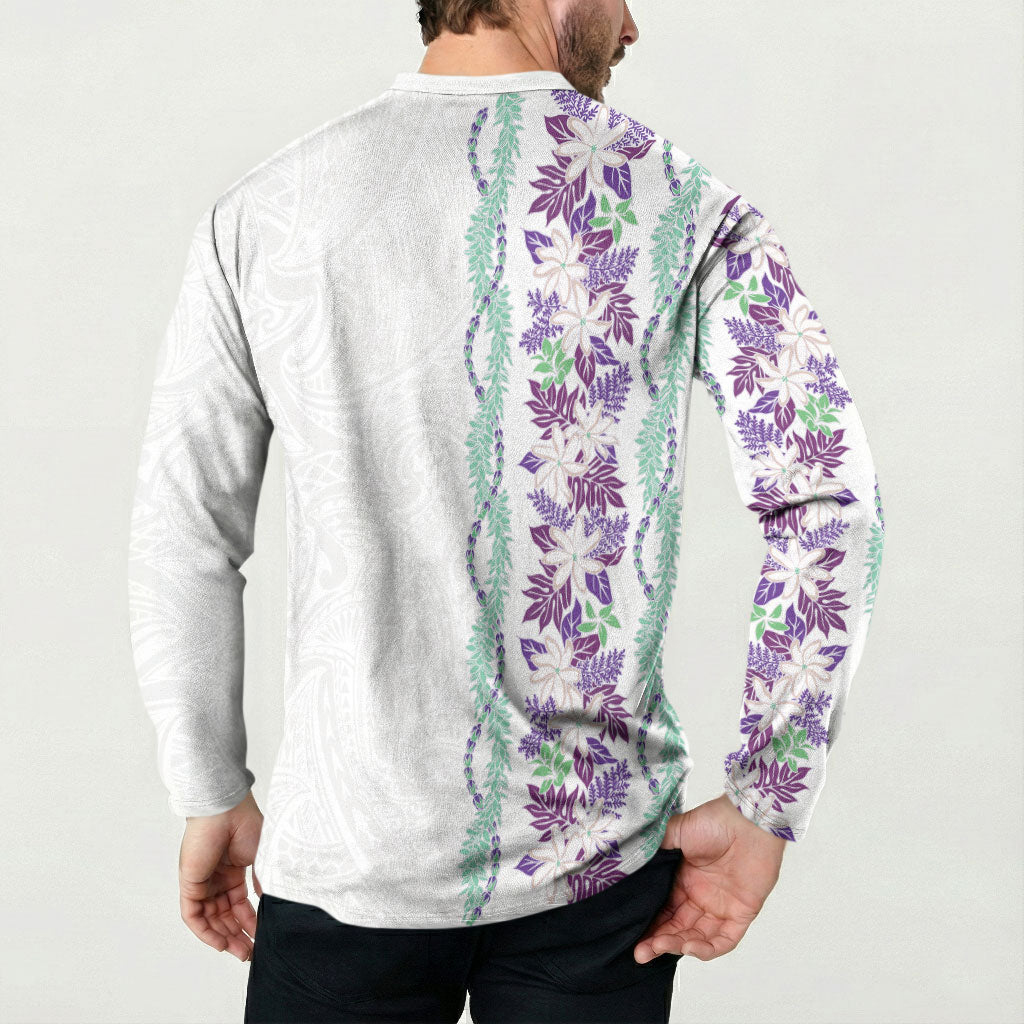 Monstera Tiare Plumeria Button Sweatshirt Purple Polynesian Pattern LT01 - Polynesian Pride
