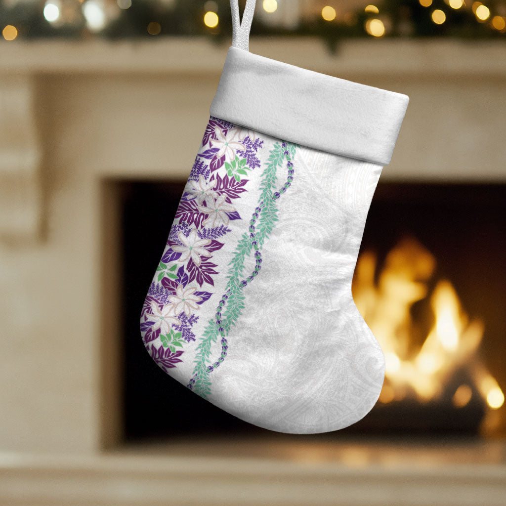 Monstera Tiare Plumeria Christmas Stocking Purple Polynesian Pattern