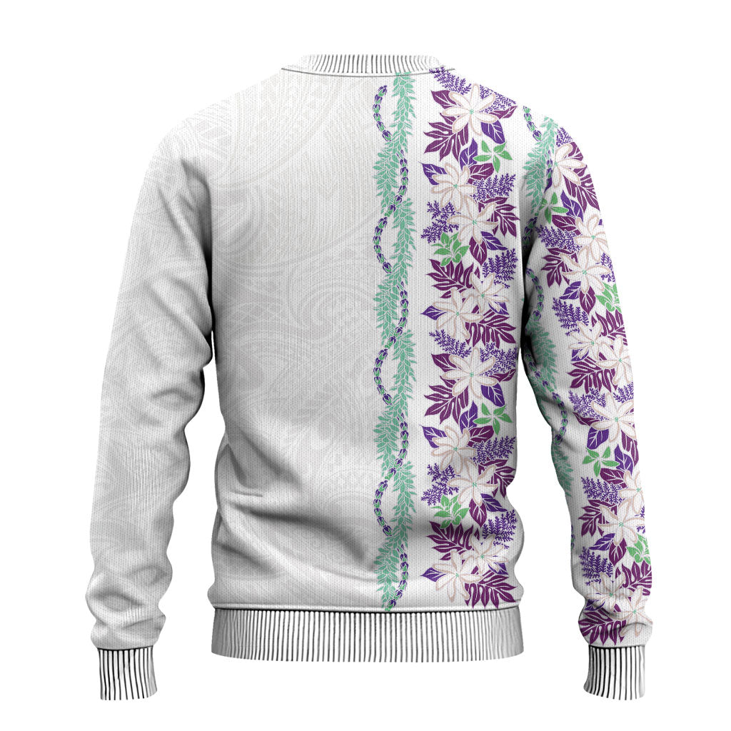 Monstera Tiare Plumeria Ugly Christmas Sweater Purple Polynesian Pattern LT01 - Polynesian Pride