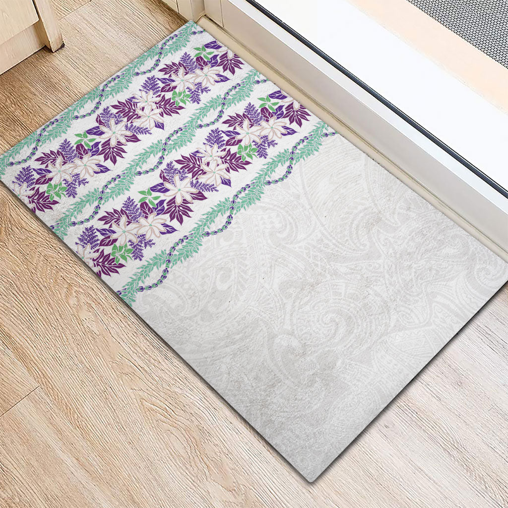 Monstera Tiare Plumeria Rubber Doormat Purple Polynesian Pattern LT01 - Polynesian Pride