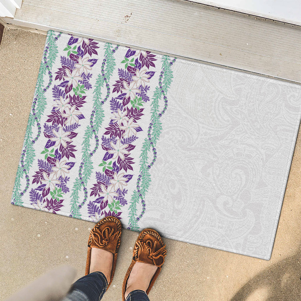 Monstera Tiare Plumeria Rubber Doormat Purple Polynesian Pattern LT01 - Polynesian Pride