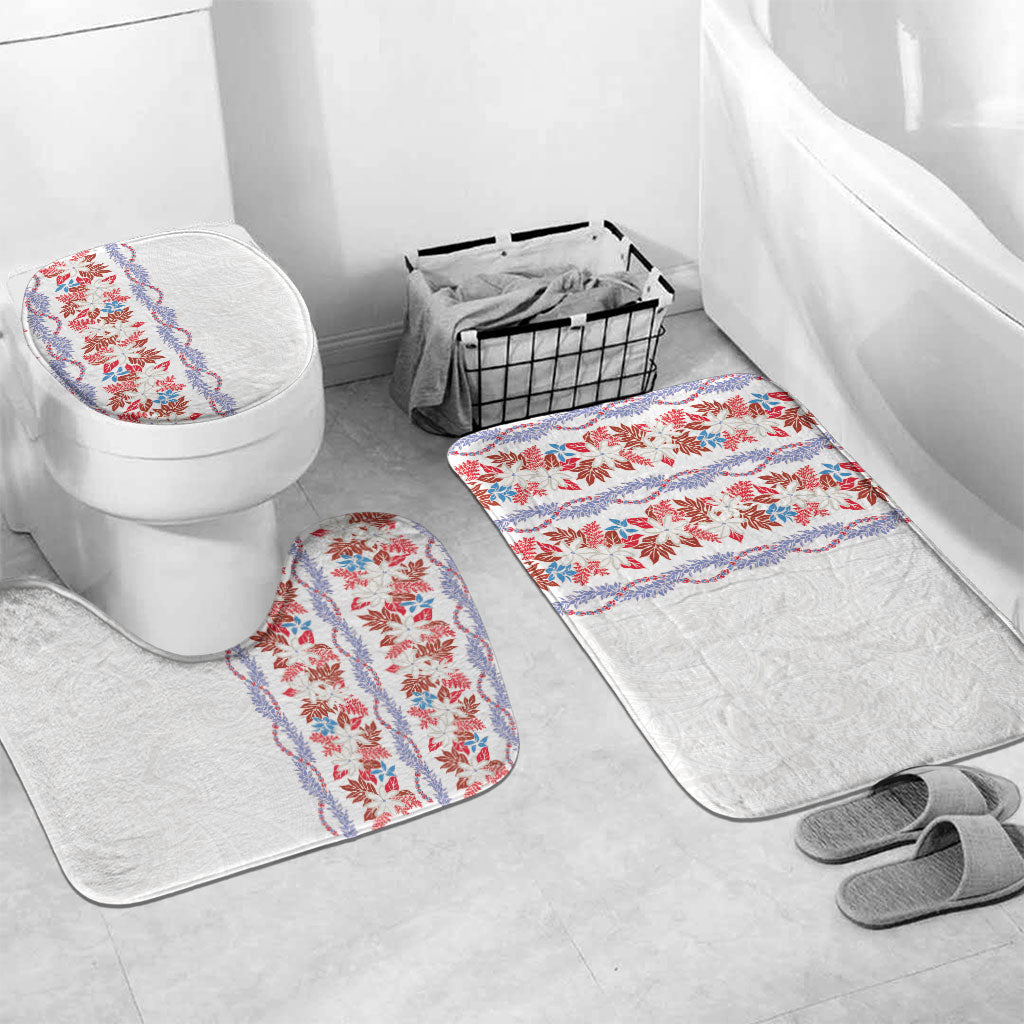 Monstera Tiare Plumeria Bathroom Set Red Polynesian Pattern LT01 Mat Set Only (3 pcs) One Size Red - Polynesian Pride