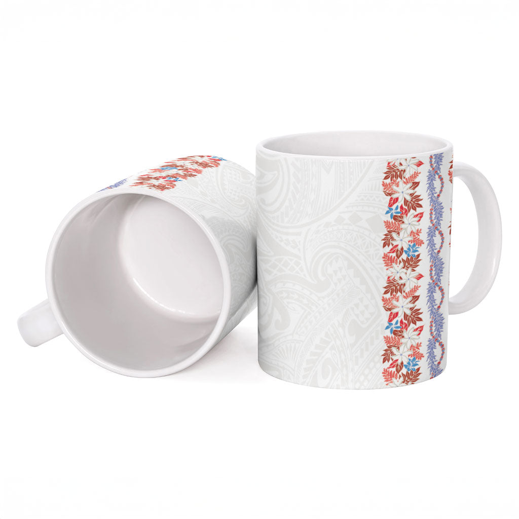 Monstera Tiare Plumeria Ceramic Mug Red Polynesian Pattern LT01 - Polynesian Pride