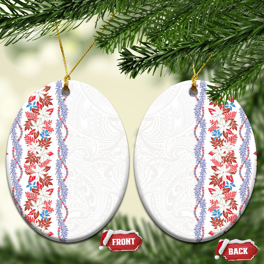 Monstera Tiare Plumeria Ceramic Ornament Red Polynesian Pattern LT01 Oval Red - Polynesian Pride