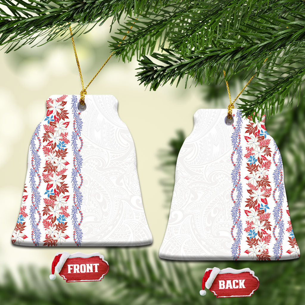 Monstera Tiare Plumeria Ceramic Ornament Red Polynesian Pattern LT01 Bell Flake Red - Polynesian Pride