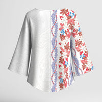 Monstera Tiare Plumeria Kimono Sleeve Blouse Red Polynesian Pattern LT01 - Polynesian Pride