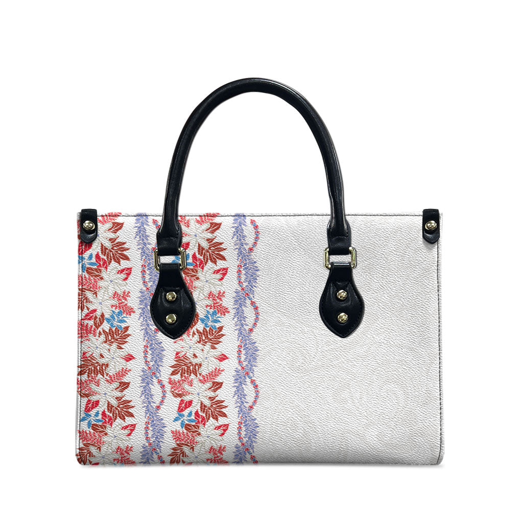 Monstera Tiare Plumeria Leather Bag Red Polynesian Pattern LT01 - Polynesian Pride