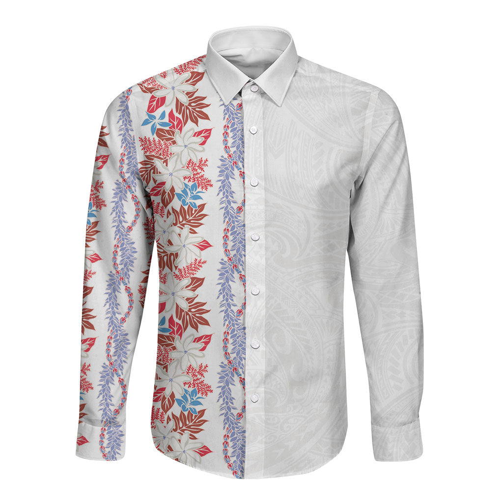 Monstera Tiare Plumeria Long Sleeve Button Shirt Red Polynesian Pattern LT01 Unisex Red - Polynesian Pride
