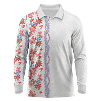 Monstera Tiare Plumeria Long Sleeve Polo Shirt Red Polynesian Pattern LT01 Red - Polynesian Pride