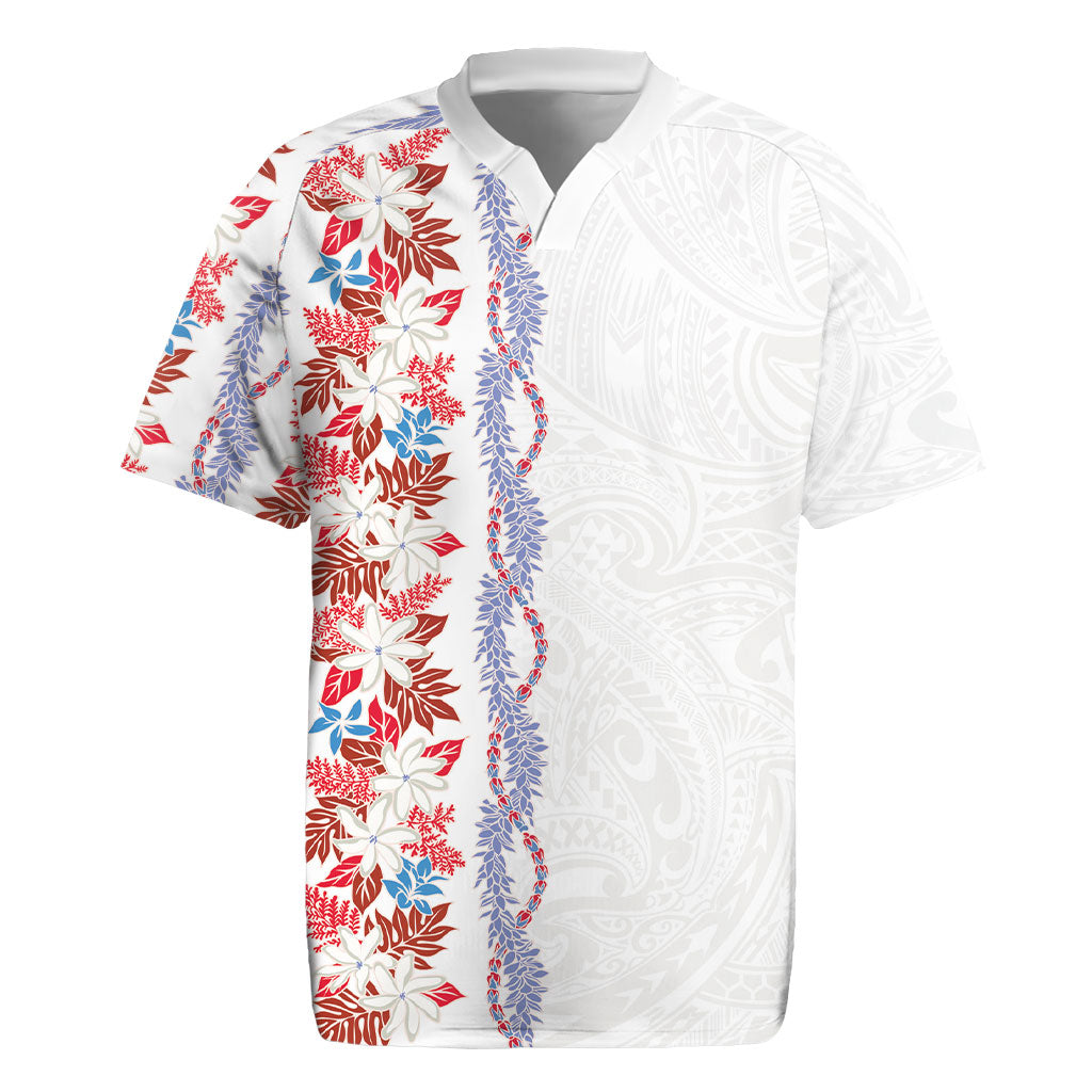 Monstera Tiare Plumeria Rugby Jersey Red Polynesian Pattern LT01 Red - Polynesian Pride