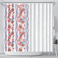 Monstera Tiare Plumeria Shower Curtain Red Polynesian Pattern LT01 - Polynesian Pride