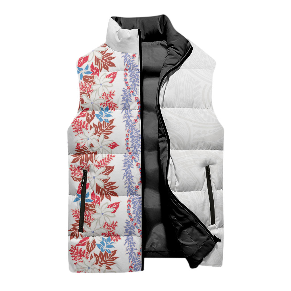Monstera Tiare Plumeria Sleeveless Puffer Jacket Red Polynesian Pattern LT01 - Polynesian Pride