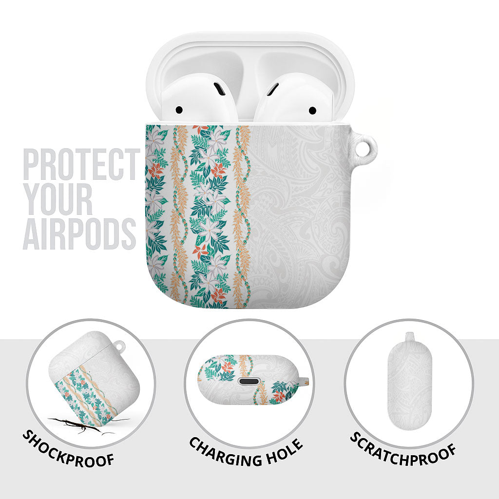 Monstera Tiare Plumeria AirPods Case Teal Polynesian Pattern LT01 - Polynesian Pride