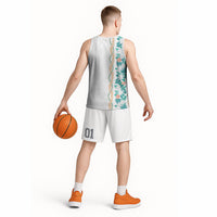 Monstera Tiare Plumeria Basketball Jersey Teal Polynesian Pattern LT01 - Polynesian Pride