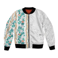Monstera Tiare Plumeria Bomber Jacket Teal Polynesian Pattern LT01 Unisex Teal - Polynesian Pride