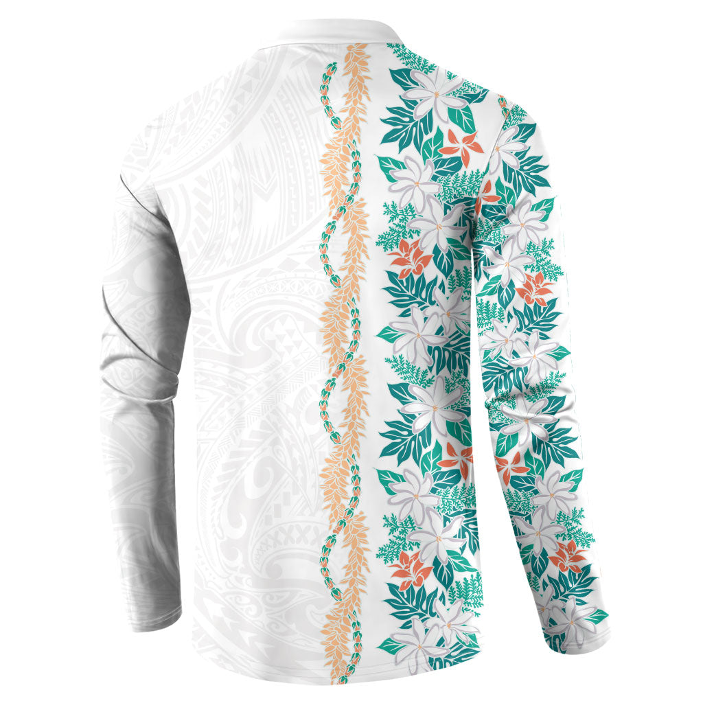Monstera Tiare Plumeria Button Sweatshirt Teal Polynesian Pattern LT01 - Polynesian Pride