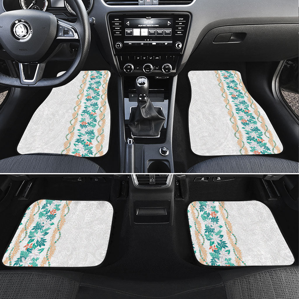 Monstera Tiare Plumeria Car Mats Teal Polynesian Pattern LT01 Set 4pcs Teal - Polynesian Pride