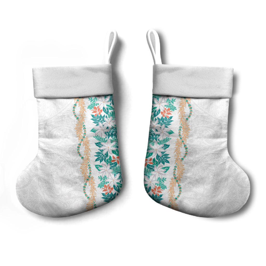 Monstera Tiare Plumeria Christmas Stocking Teal Polynesian Pattern LT01 - Polynesian Pride