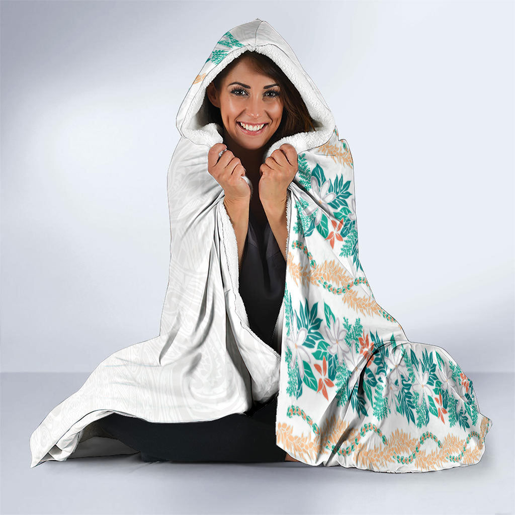 Monstera Tiare Plumeria Hooded Blanket Teal Polynesian Pattern LT01 - Polynesian Pride