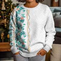 Monstera Tiare Plumeria Kid Ugly Christmas Sweater Teal Polynesian Pattern LT01 - Polynesian Pride