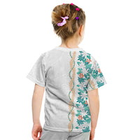 Monstera Tiare Plumeria Kid T Shirt Teal Polynesian Pattern LT01 - Polynesian Pride