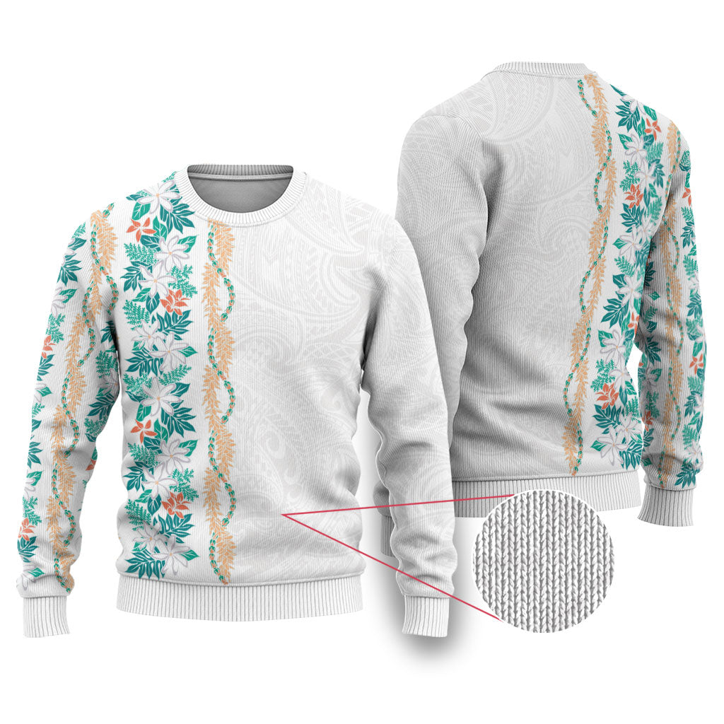 Monstera Tiare Plumeria Ugly Christmas Sweater Teal Polynesian Pattern LT01 Teal - Polynesian Pride