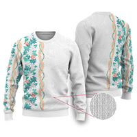 Monstera Tiare Plumeria Ugly Christmas Sweater Teal Polynesian Pattern LT01 Teal - Polynesian Pride