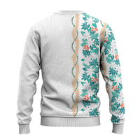 Monstera Tiare Plumeria Ugly Christmas Sweater Teal Polynesian Pattern LT01 - Polynesian Pride