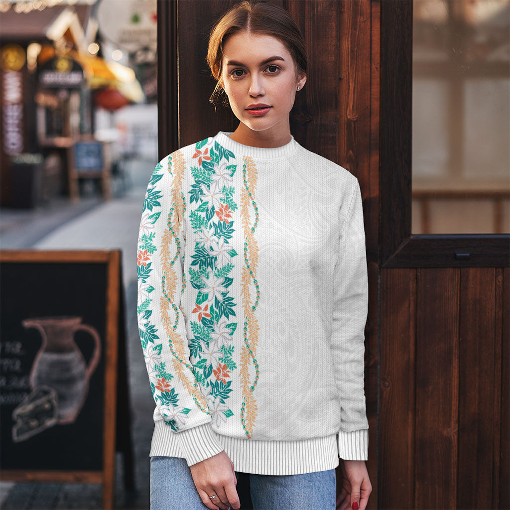 Monstera Tiare Plumeria Ugly Christmas Sweater Teal Polynesian Pattern LT01 - Polynesian Pride