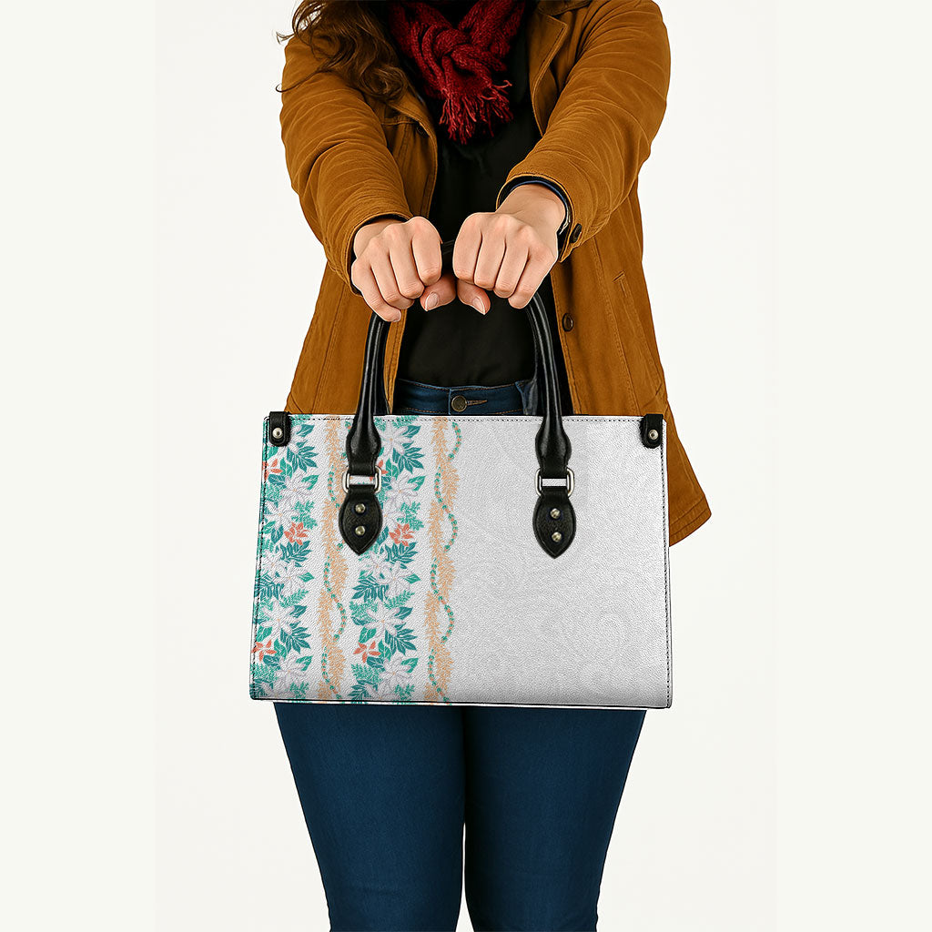 Monstera Tiare Plumeria Leather Bag Teal Polynesian Pattern LT01 - Polynesian Pride