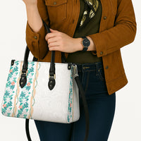 Monstera Tiare Plumeria Leather Bag Teal Polynesian Pattern LT01 - Polynesian Pride