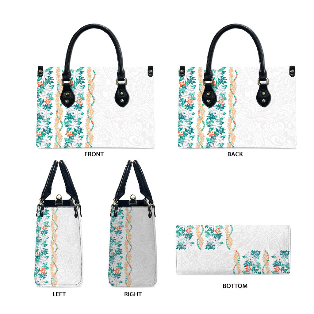 Monstera Tiare Plumeria Leather Bag Teal Polynesian Pattern LT01 - Polynesian Pride