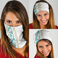 Monstera Tiare Plumeria Neck Gaiter Teal Polynesian Pattern LT01 - Polynesian Pride