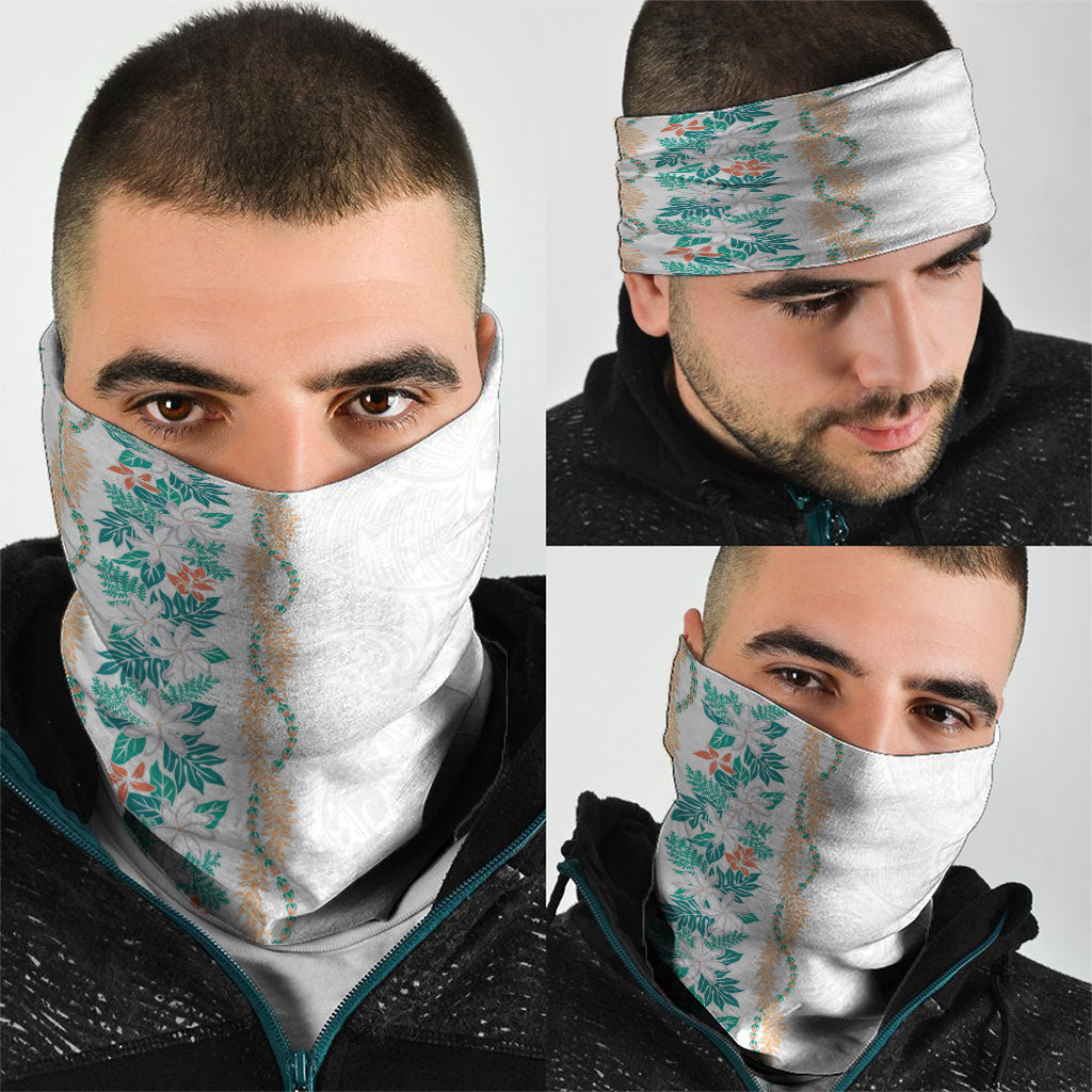 Monstera Tiare Plumeria Neck Gaiter Teal Polynesian Pattern LT01 - Polynesian Pride