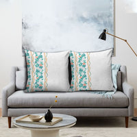 Monstera Tiare Plumeria Pillow Cover Teal Polynesian Pattern LT01 - Polynesian Pride