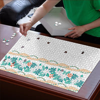 Monstera Tiare Plumeria Puzzle Teal Polynesian Pattern LT01 - Polynesian Pride