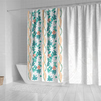 Monstera Tiare Plumeria Shower Curtain Teal Polynesian Pattern LT01 - Polynesian Pride