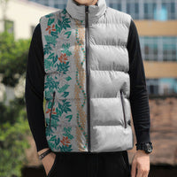 Monstera Tiare Plumeria Sleeveless Puffer Jacket Teal Polynesian Pattern LT01 - Polynesian Pride