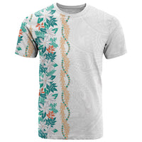 Monstera Tiare Plumeria T Shirt Teal Polynesian Pattern LT01 Teal - Polynesian Pride