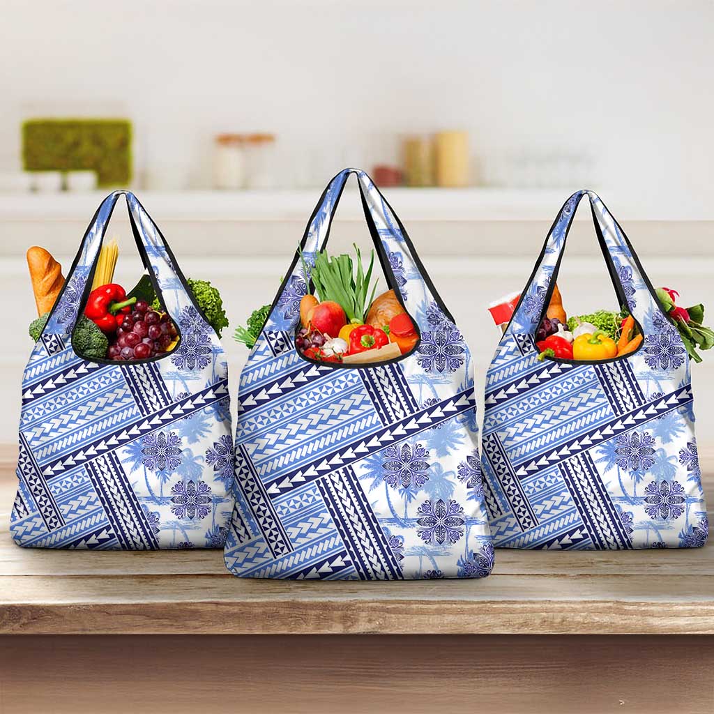 Hawaii Quilt Grocery Bag Kakau Polynesian Pattern Blue Version