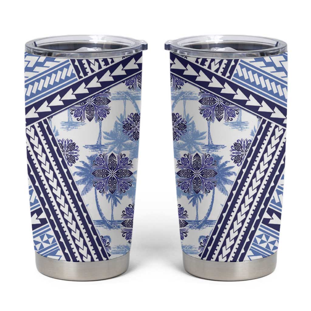 Hawaii Quilt Tumbler Cup Kakau Polynesian Pattern Blue Version