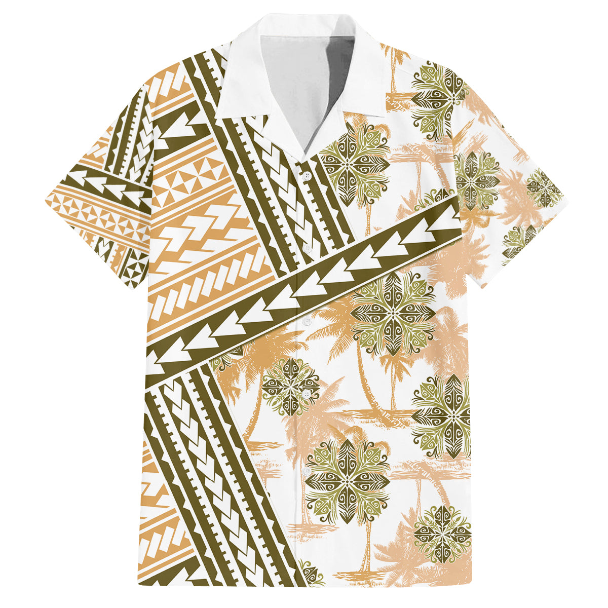 Hawaii Quilt Family Matching Off Shoulder Maxi Dress and Hawaiian Shirt Kakau Polynesian Pattern Gold Version LT01 Dad's Shirt - Short Sleeve Gold - Polynesian Pride